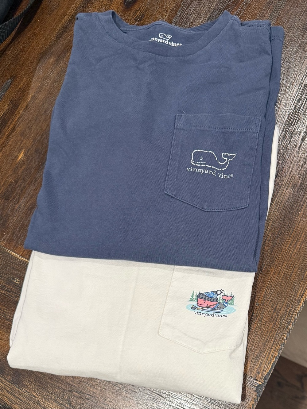 Vineyard Vines Navy & Cream Pocket Tees - Whale Logo - Size L 16